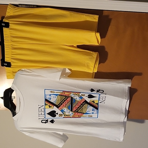 Womens White / Yellow 2-Piece "Queen" Short Set - Picture 1 of 7